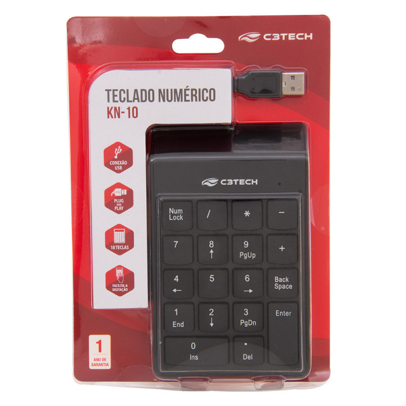 TECLADO NUMERICO PRETO USB KN-10BK C3 TECH@