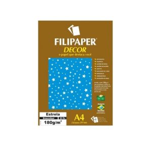 PAPEL A4 DECORADO ESTRELA AZUL/BRANCO 180GR FILIPAPER