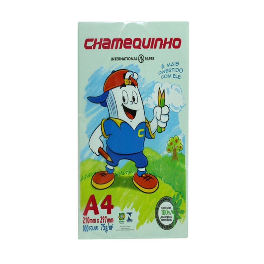 PAPEL SULFITE VERDE 75G A4 C/100F CHAMEQUINHO