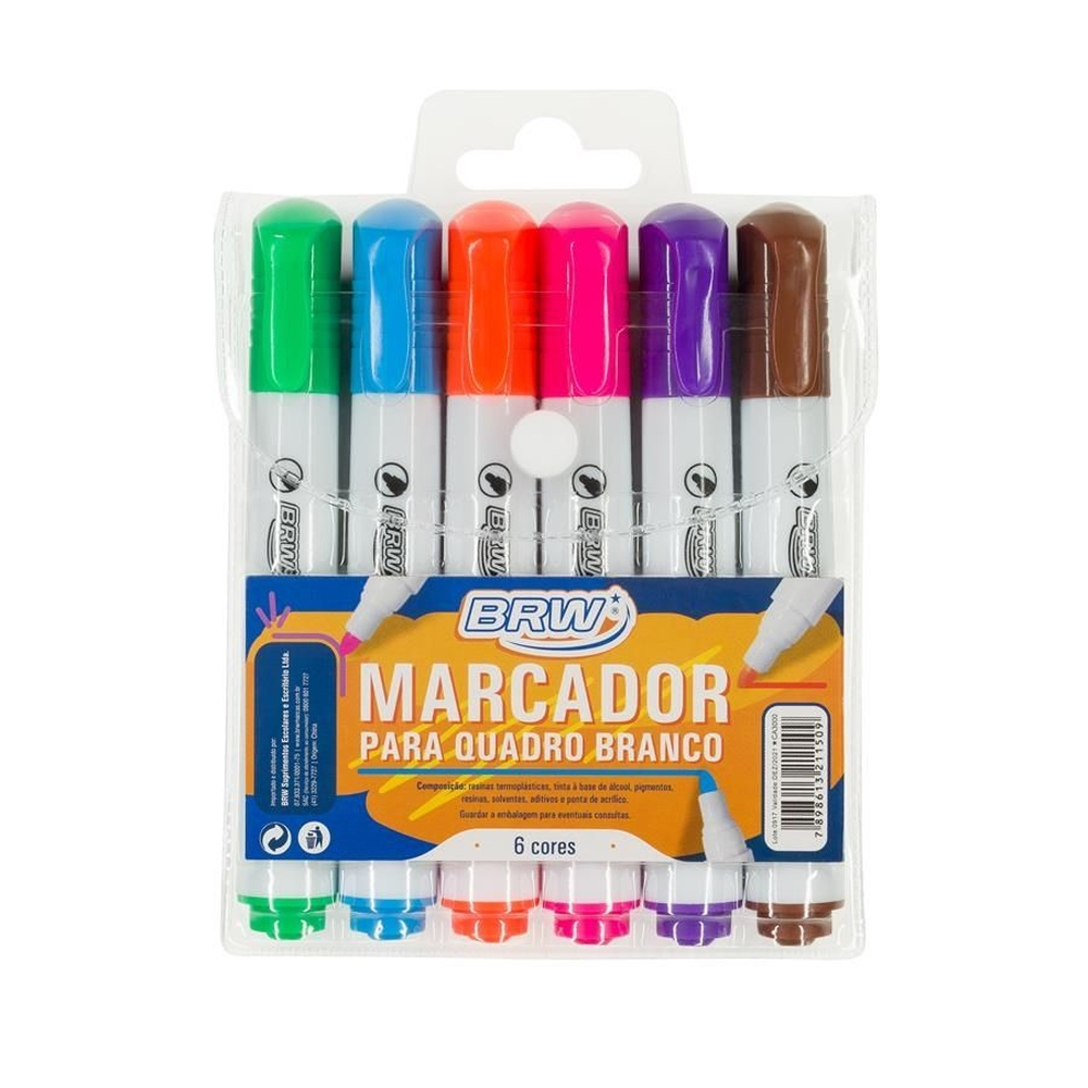 MARCADOR P/QUADRO BRANCO EMB C/6 UNI CORES SORTIDAS BRW