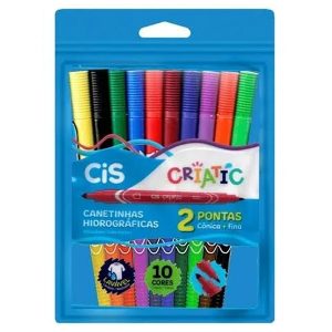 CANETA HIDROGRAFICA CIS CRIATIC 2 PONTAS 10CORES ESTOJO 48.6107 - SERTIC