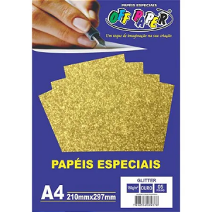 PAPEL ESPECIAL GLITTER OURO 180G COM 5 FOLHAS OFF PAPER