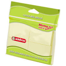 BLOCO DE RECADO AUTOADESIVO MEMONOTE AMARELO 38X51MM 100FLS PCT.C/4 0812000016 - ADELBRAS