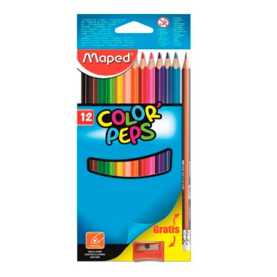 LAPIS DE COR 12CORES + LAPIS + APONTADOR COLOR PEPS MAPED