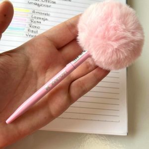 Caneta Esferográfica Decorada com Pompom Rosa
