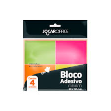 BLOCO ADESIVO PARA RECADO 38X50 FLUORESCENTE 100FLS JOCAR