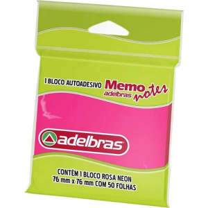 BLOCO DE RECADO AUTOADESIVO MEMONOTE ROSA NEON 76X76 50FLS 08120000027 - ADELBRAS