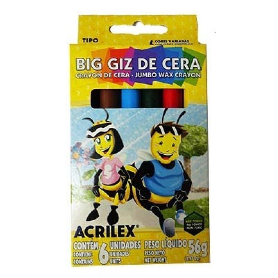 BIG GIZ DE CERA C/6 CORES ACRILEX