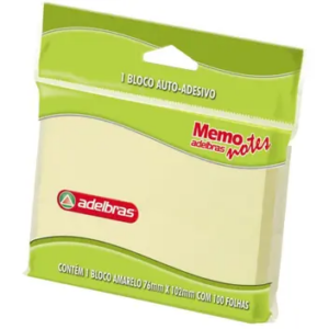 BLOCO DE RECADO AUTOADESIVO MEMONOTE AMARELO 76X102 100FLS UNIDADE 0812000017 - ADELBRAS